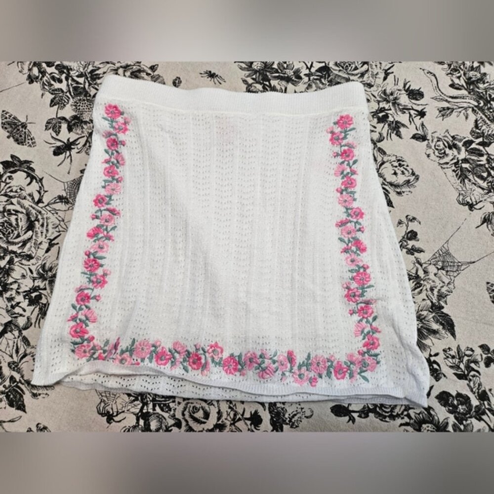 Dolls Kill Sugar Thrillz Crown Jewel Knit Embroidered White Skirt
